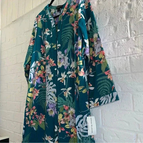 Miss Elaine Size Large Zip Up Dress - Floral Pattern with Pockets Green Colorful - Picture 5 of 13